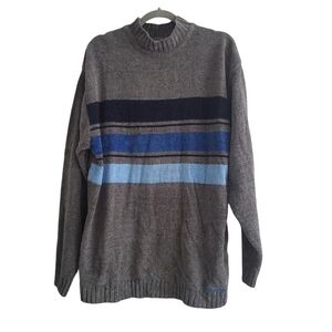 VTG Anchor Blue XL Gray Blue Stripe Chenille Sweater 90s/2000s Y2K